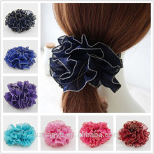 Atacado personalizado chiffon meninas elásticas flor acessórios para o cabelo scrunchie